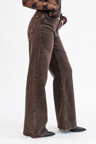 Jeans Wideleg Borchie moro|Colore:Moro