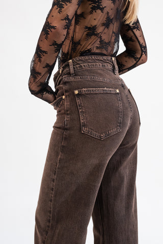 Jeans Wideleg Borchie moro|Colore:Moro