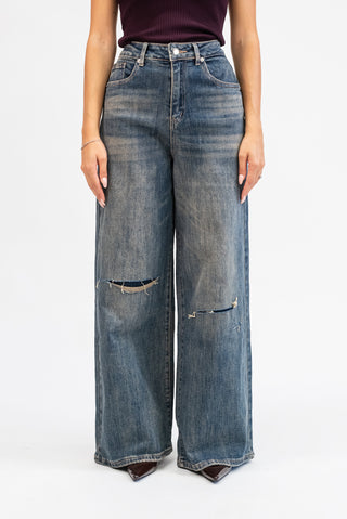 Jeans Palazzo con Strappi jeans|Colore:Jeans