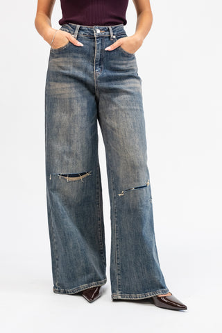 Jeans Palazzo con Strappi jeans|Colore:Jeans