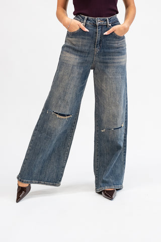 Jeans Palazzo con Strappi jeans|Colore:Jeans