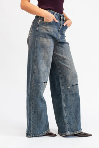 Jeans Palazzo con Strappi jeans|Colore:Jeans