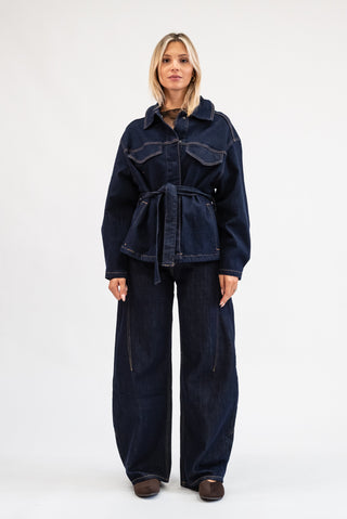 Giacca Denim con Cintura blu scuro|Colore:Blu scuro