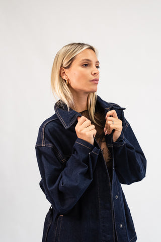 Giacca Denim con Cintura blu scuro|Colore:Blu scuro