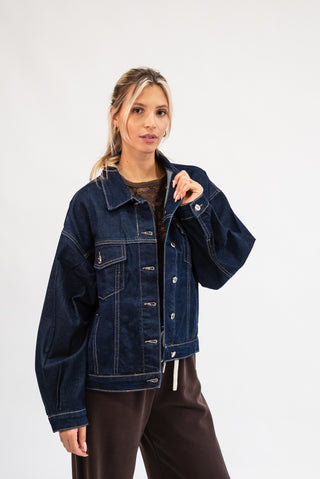 Giubbotto Denim con Bottoni blu scuro|Colore:Blu scuro