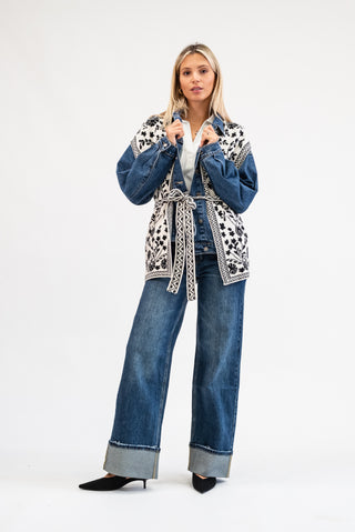 Gilet Lungo Fiori panna/nero|Colore:Panna/nero
