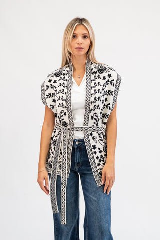 Gilet Lungo Fiori panna/nero|Colore:Panna/nero