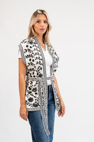 Gilet Lungo Fiori panna/nero|Colore:Panna/nero