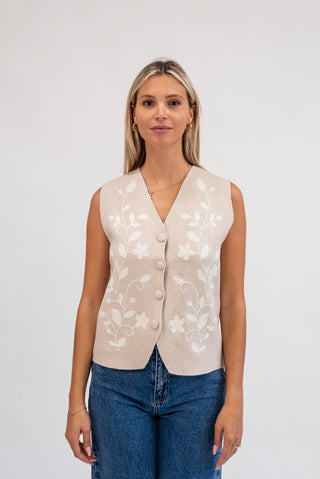 Gilet Fiori Ricamati beige|Colore:Beige