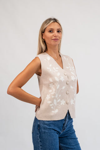 Gilet Fiori Ricamati beige|Colore:Beige