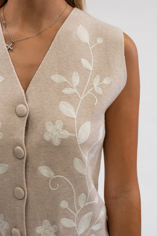 Gilet Fiori Ricamati beige|Colore:Beige
