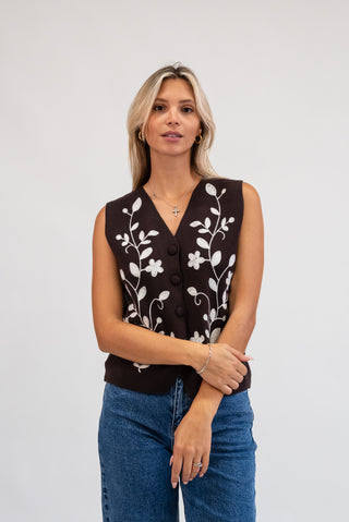 Gilet Fiori Ricamati moro|Colore:Moro