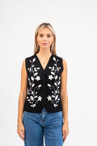 Gilet Fiori Ricamati nero|Colore:Nero