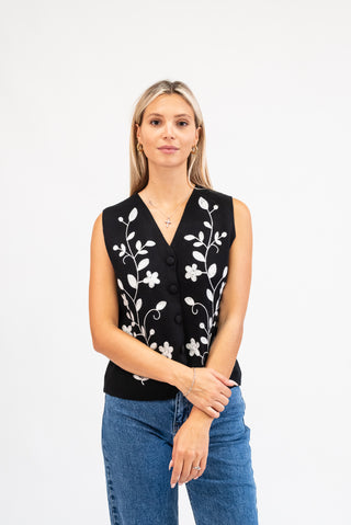 Gilet Fiori Ricamati nero|Colore:Nero