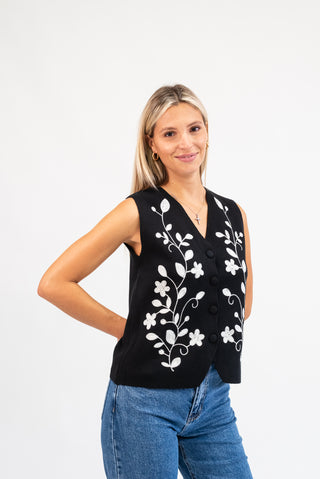 Gilet Fiori Ricamati nero|Colore:Nero