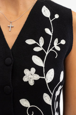 Gilet Fiori Ricamati nero|Colore:Nero