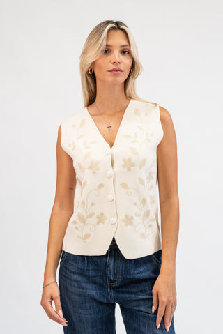 Gilet Fiori Ricamati panna|Colore:Panna