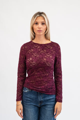 Maglia Pizzo Floreale bordeux|Colore:Bordeux