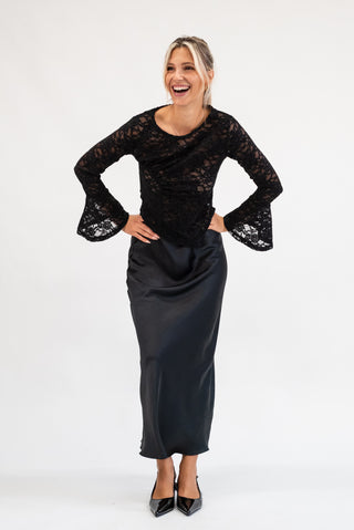 Maglia Pizzo Drappeggiata nero|Colore:Nero