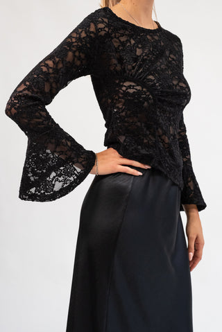 Maglia Pizzo Drappeggiata nero|Colore:Nero