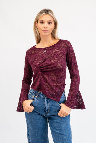 Maglia Pizzo Drappeggiata bordeux|Colore:Bordeux