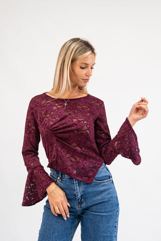 Maglia Pizzo Drappeggiata bordeux|Colore:Bordeux
