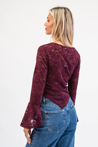 Maglia Pizzo Drappeggiata bordeux|Colore:Bordeux