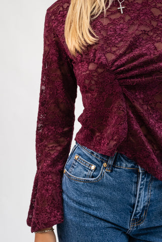 Maglia Pizzo Drappeggiata bordeux|Colore:Bordeux