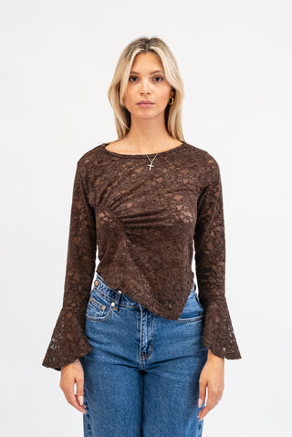 Maglia Pizzo Drappeggiata moro|Colore:Moro