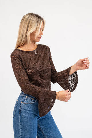 Maglia Pizzo Drappeggiata moro|Colore:Moro