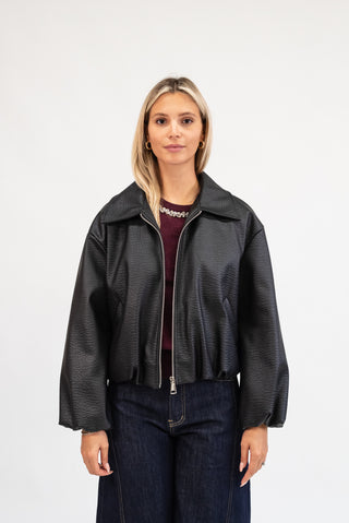 Bomber Ecopelle Martellata nero|Colore:Nero