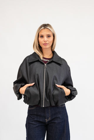 Bomber Ecopelle Martellata nero|Colore:Nero