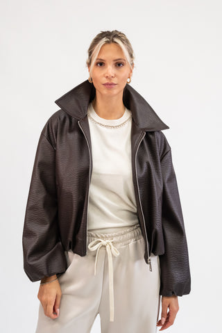 Bomber Ecopelle Martellata moro|Colore:Moro