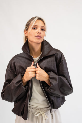 Bomber Ecopelle Martellata moro|Colore:Moro