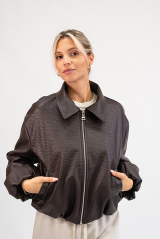 Bomber Ecopelle Martellata moro|Colore:Moro