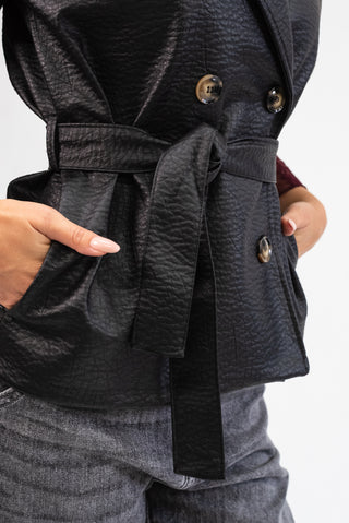 Giubbotto Ecopelle con Cintura nero|Colore:Nero
