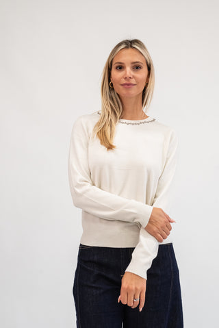 Maglia Collo Gioiello panna|Colore:Panna