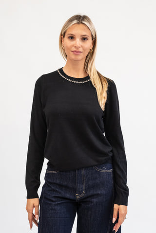 Maglia Collo Gioiello nero|Colore:Nero