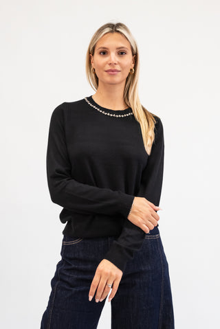 Maglia Collo Gioiello nero|Colore:Nero