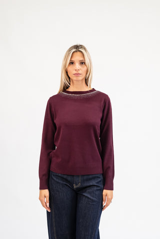 Maglia Collo Strass bordeux|Colore:Bordeux