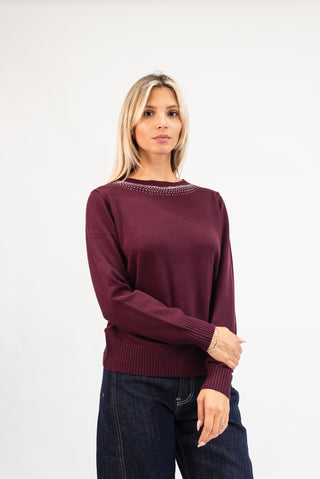 Maglia Collo Strass bordeux|Colore:Bordeux