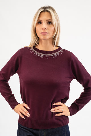Maglia Collo Strass bordeux|Colore:Bordeux