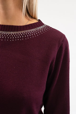 Maglia Collo Strass bordeux|Colore:Bordeux