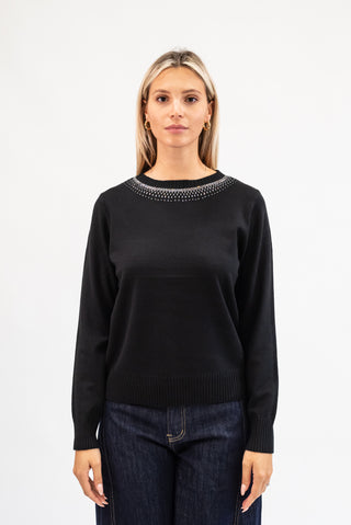 Maglia Collo Strass nero|Colore:Nero