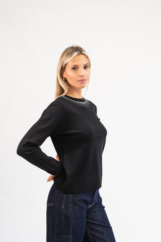 Maglia Collo Strass nero|Colore:Nero