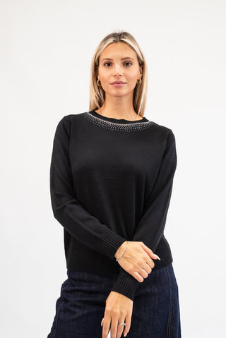 Maglia Collo Strass nero|Colore:Nero