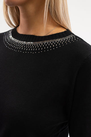 Maglia Collo Strass nero|Colore:Nero