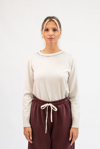 Maglia Collo Strass beige|Colore:Beige