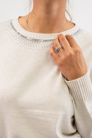 Maglia Collo Strass beige|Colore:Beige