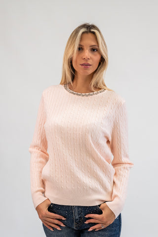 Maglia Trecce Collo Gioiello rosa|Colore:Rosa